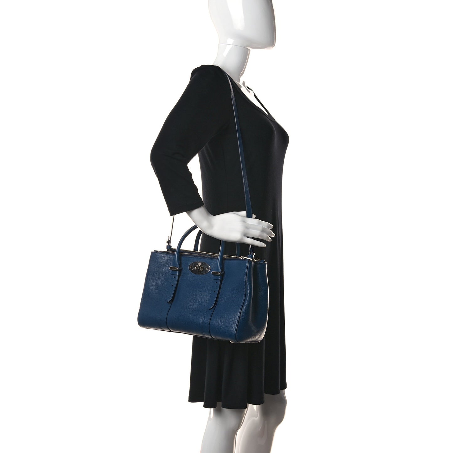 Small Classic Grain Calfskin Bayswater Double Zip Tote Blue