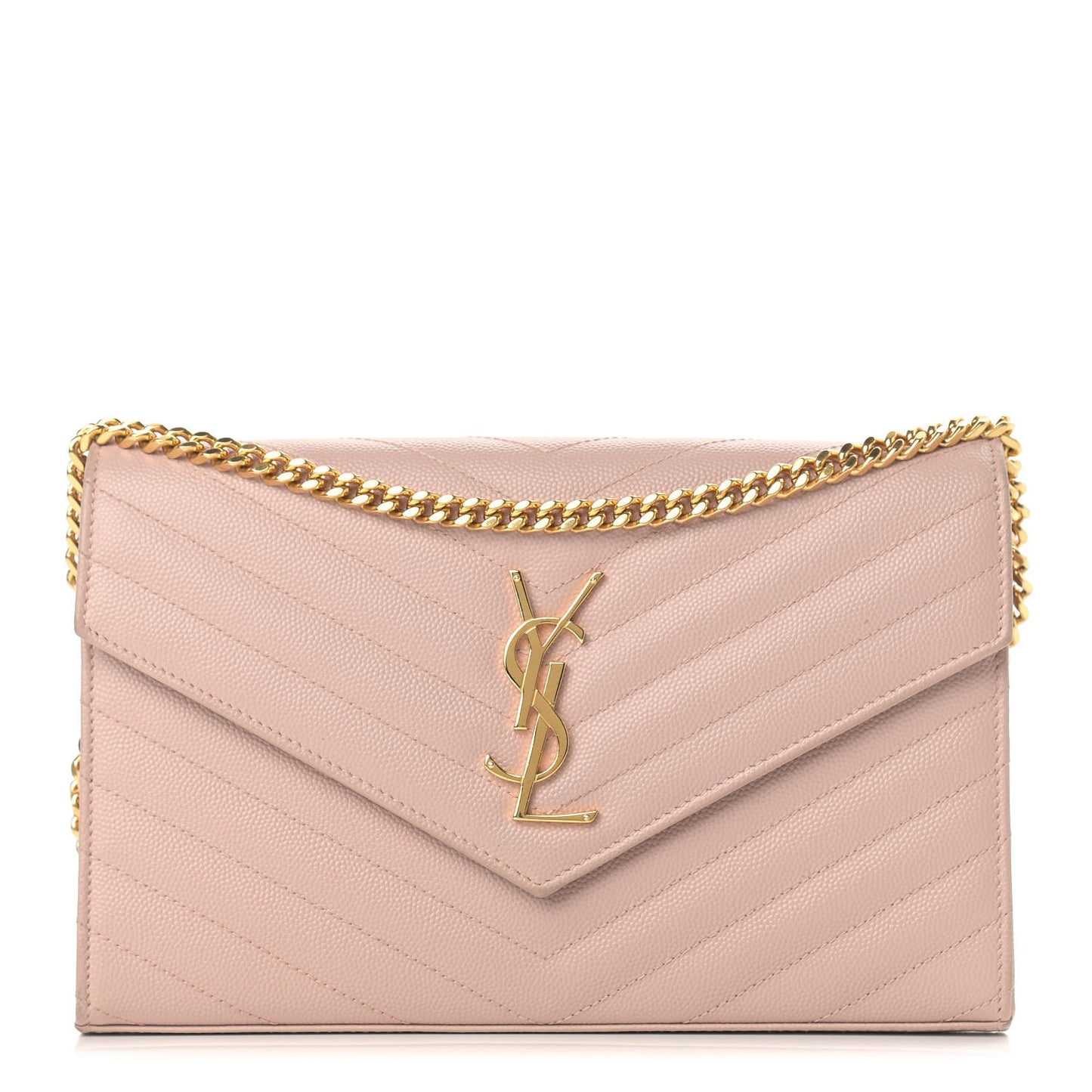 Grain De Poudre Matelasse Chevron Monogram Chain Wallet Pale Pink