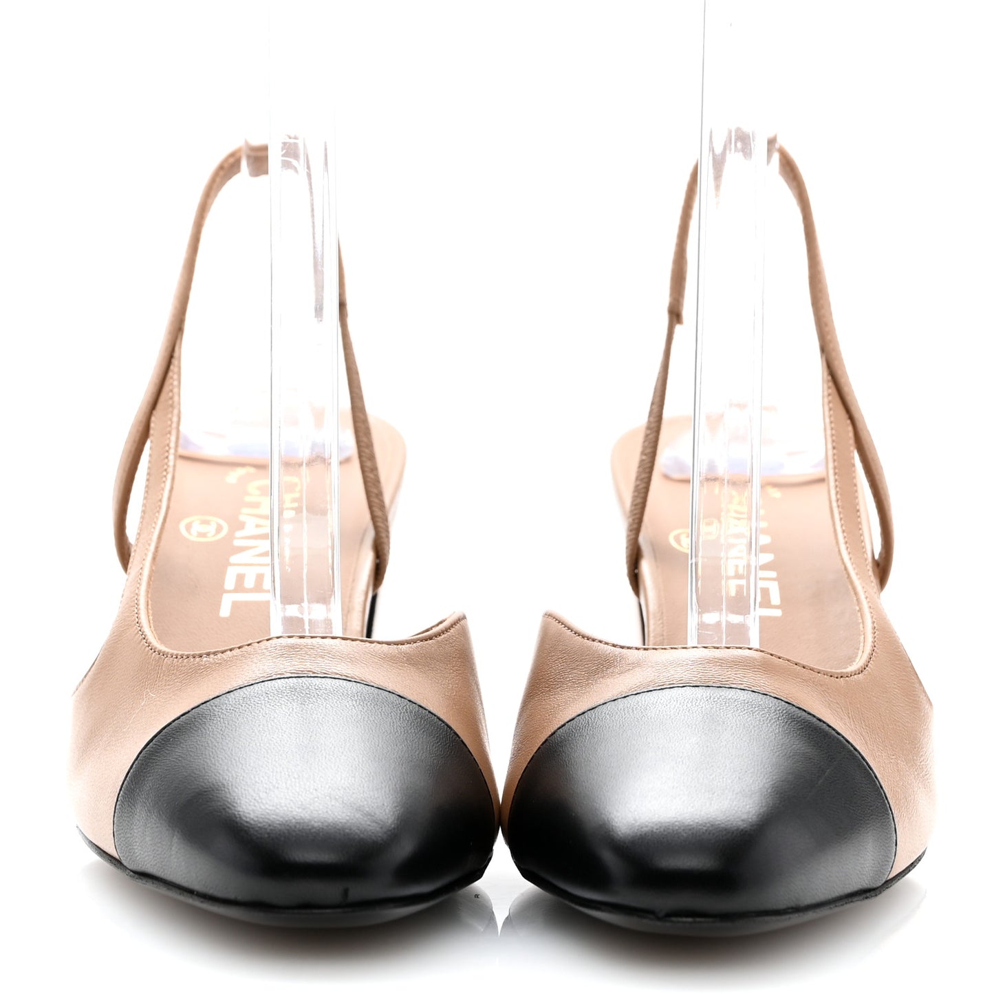 Lambskin Cap Toe CC Slingback Pumps 39 Dark Beige Black