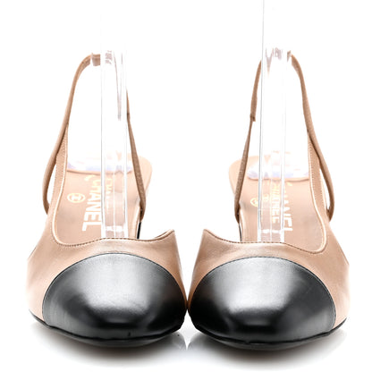 Chanel Lambskin Cap Toe CC Slingback Pumps 39 Dark Beige Black 3 of 12
