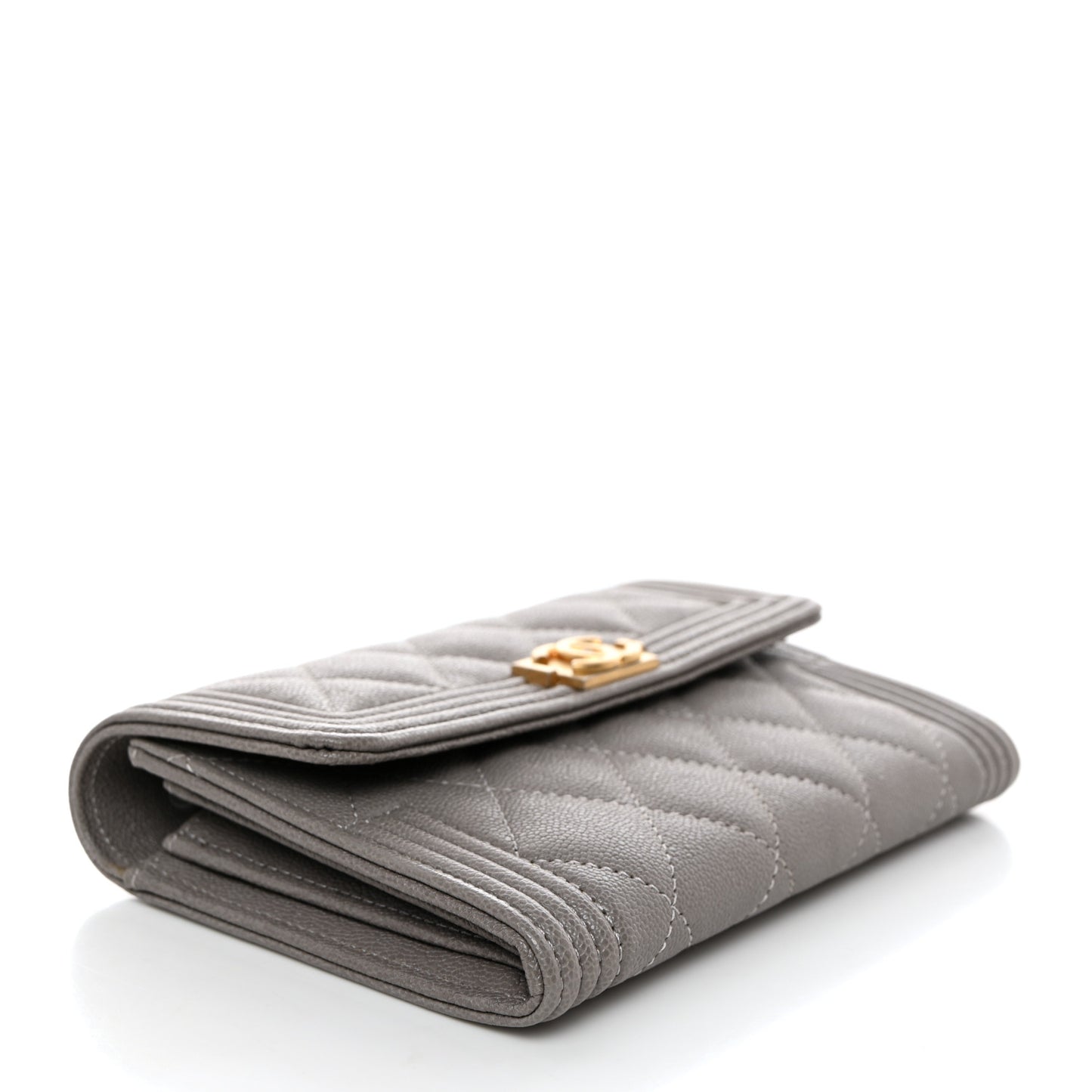 Caviar Quilted Medium Boy Flap Wallet Grey