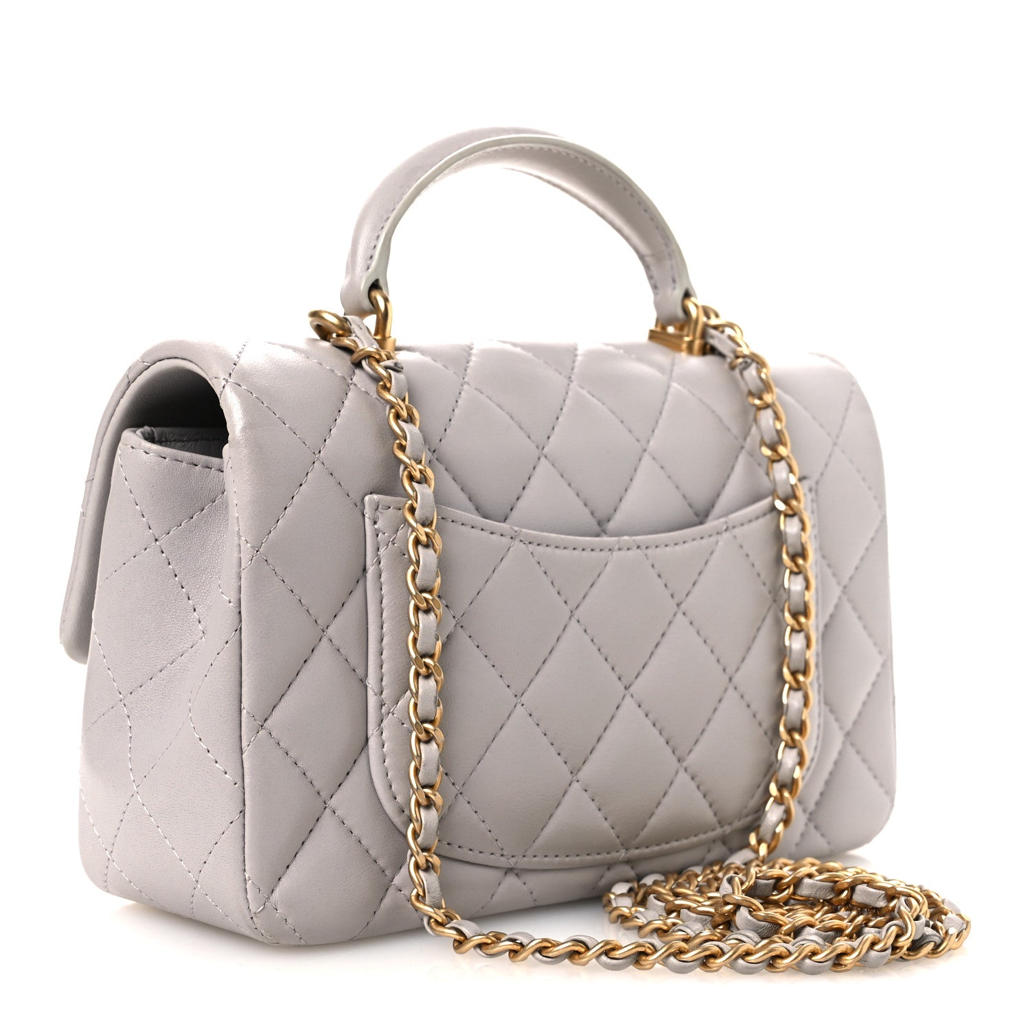 Chanel Lambskin Quilted Mini Top Handle Rectangular Flap Grey 3 of 11