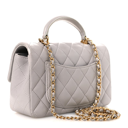 Chanel Lambskin Quilted Mini Top Handle Rectangular Flap Grey 3 of 11