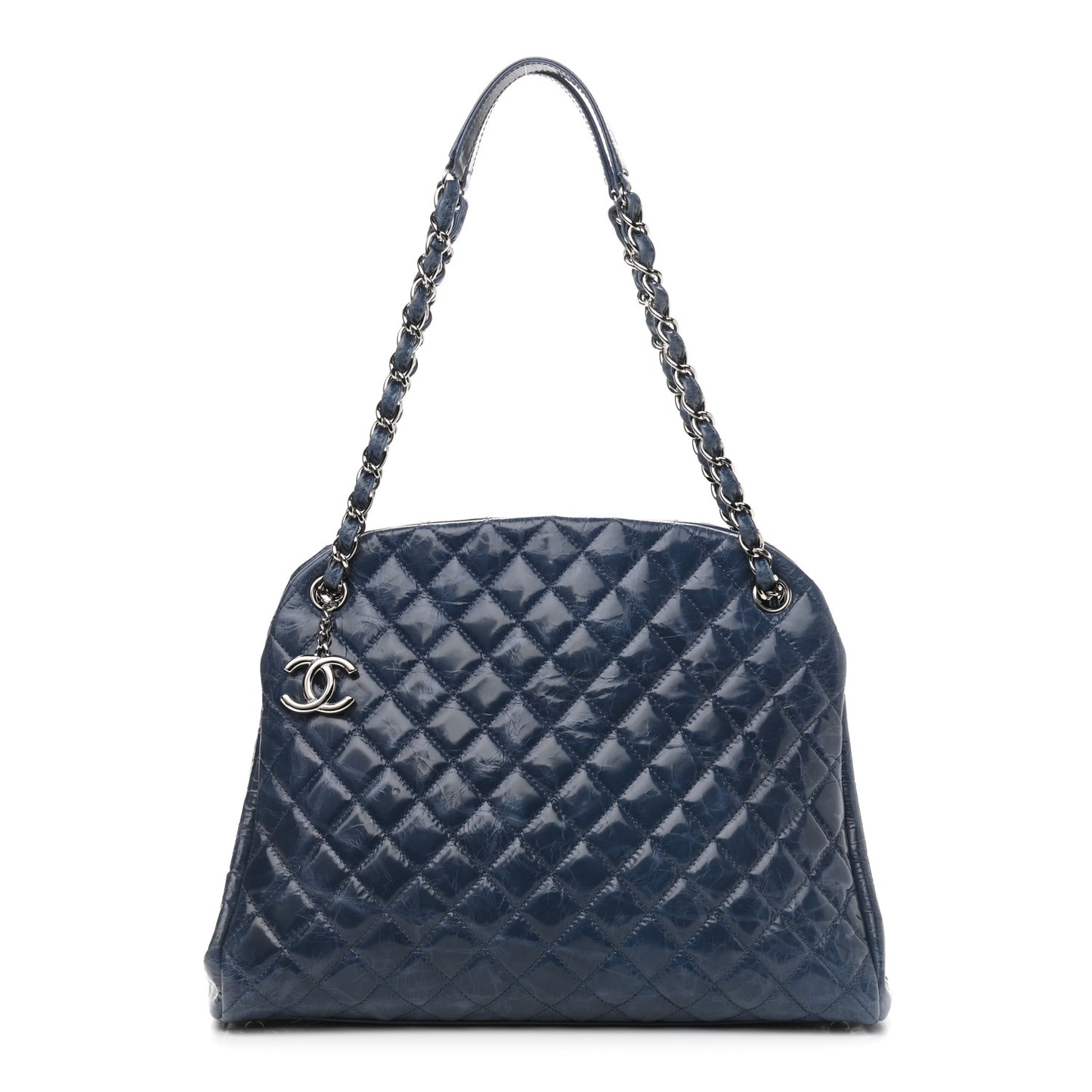 Aged Calfskin Large Just Mademoiselle Bowling Bag Blue