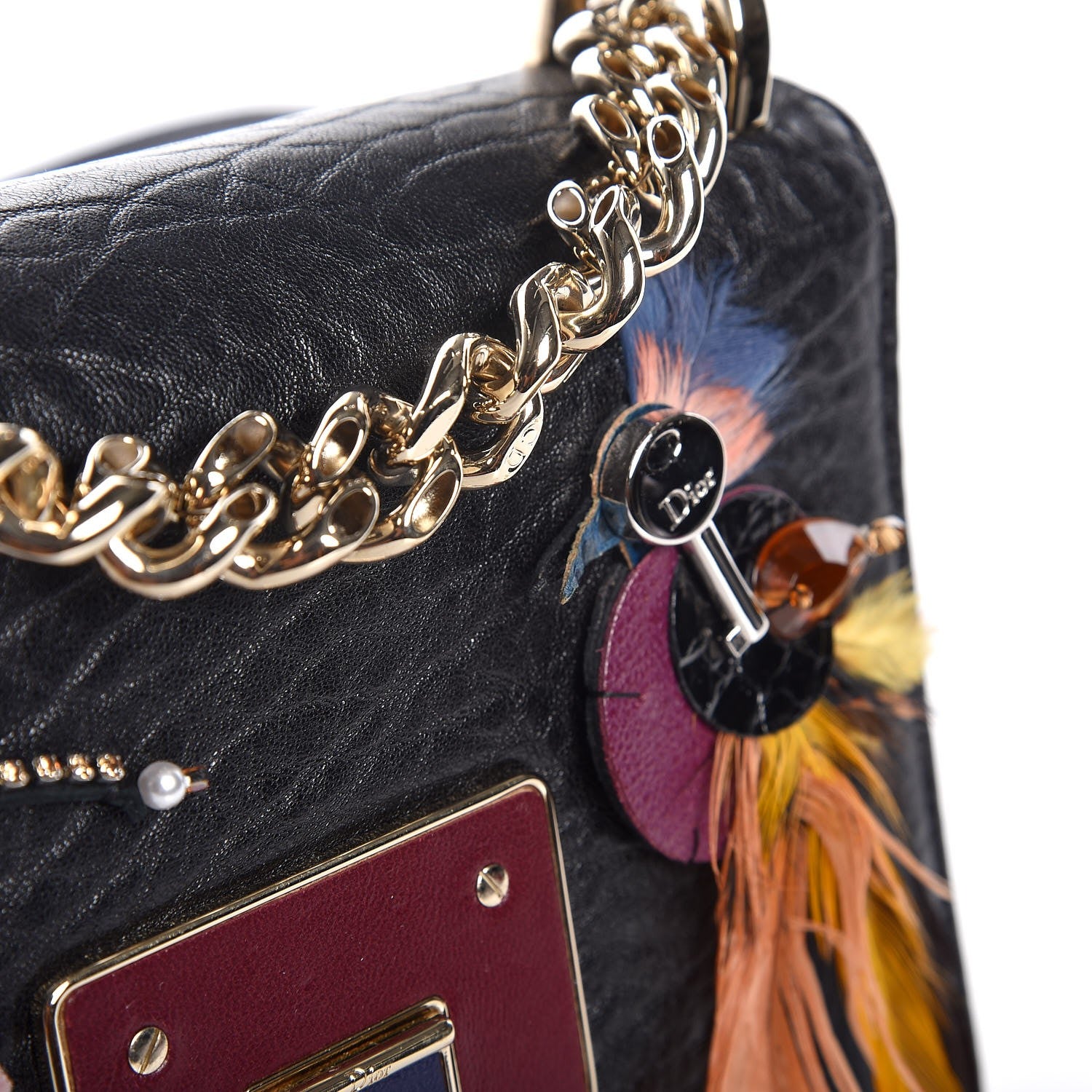 Christian Dior Crinkled Lambskin Embellished Diorama Club Bag Black 7 of 11