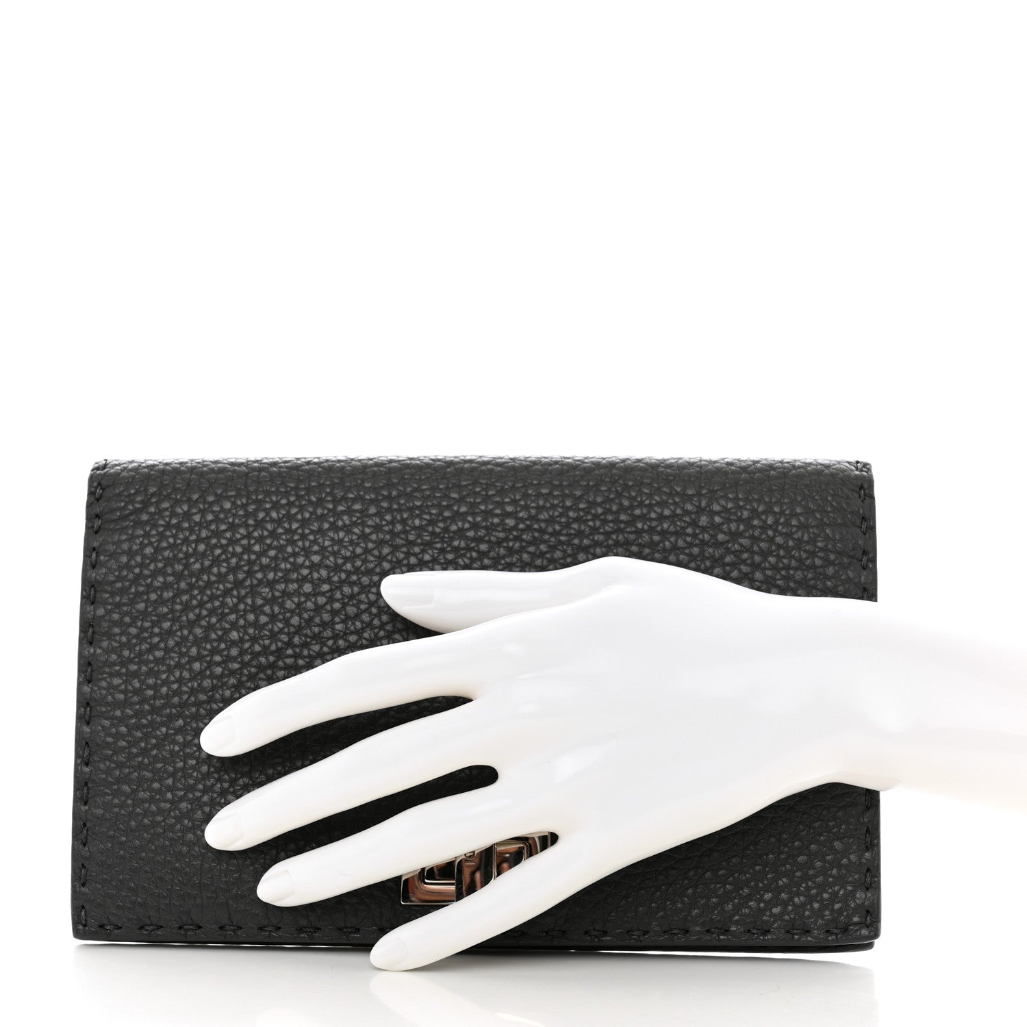 Fendi Cuoio Romano Selleria Mini Peekaboo Clutch Wallet Black 2 of 10
