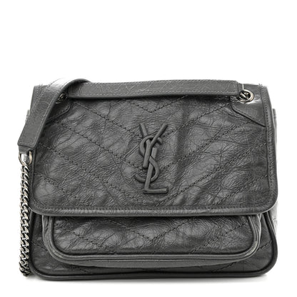 Saint Laurent Crinkled Calfskin Matelasse Monogram Baby Niki Chain Satchel Storm 1 of 15