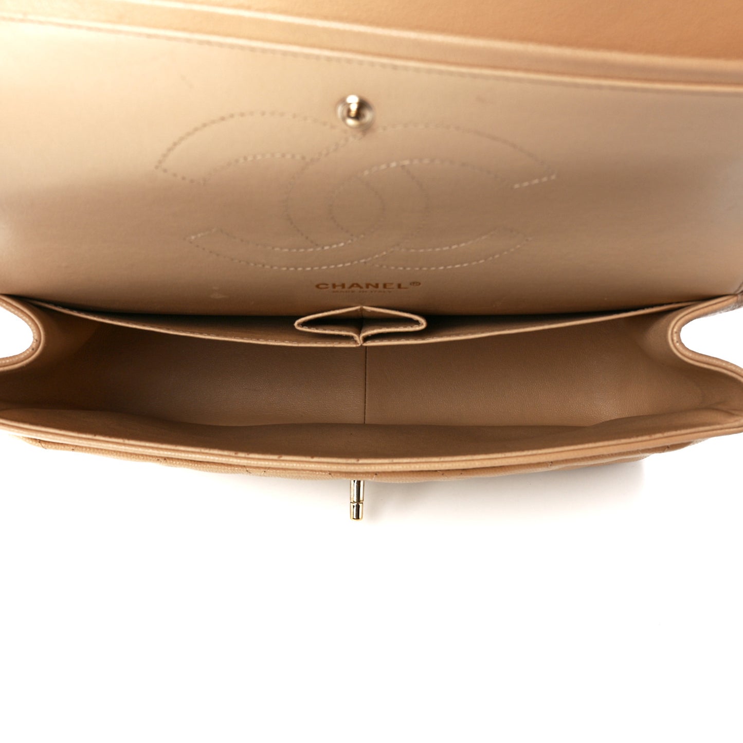 Caviar Quilted Jumbo Double Flap Beige