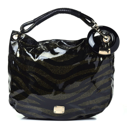 Jimmy Choo Patent Zebra Print Sky Hobo Black 1 of 8