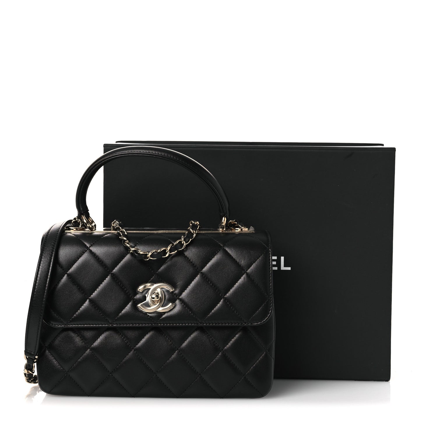 Lambskin Quilted Small Trendy CC Dual Handle Flap Bag Black