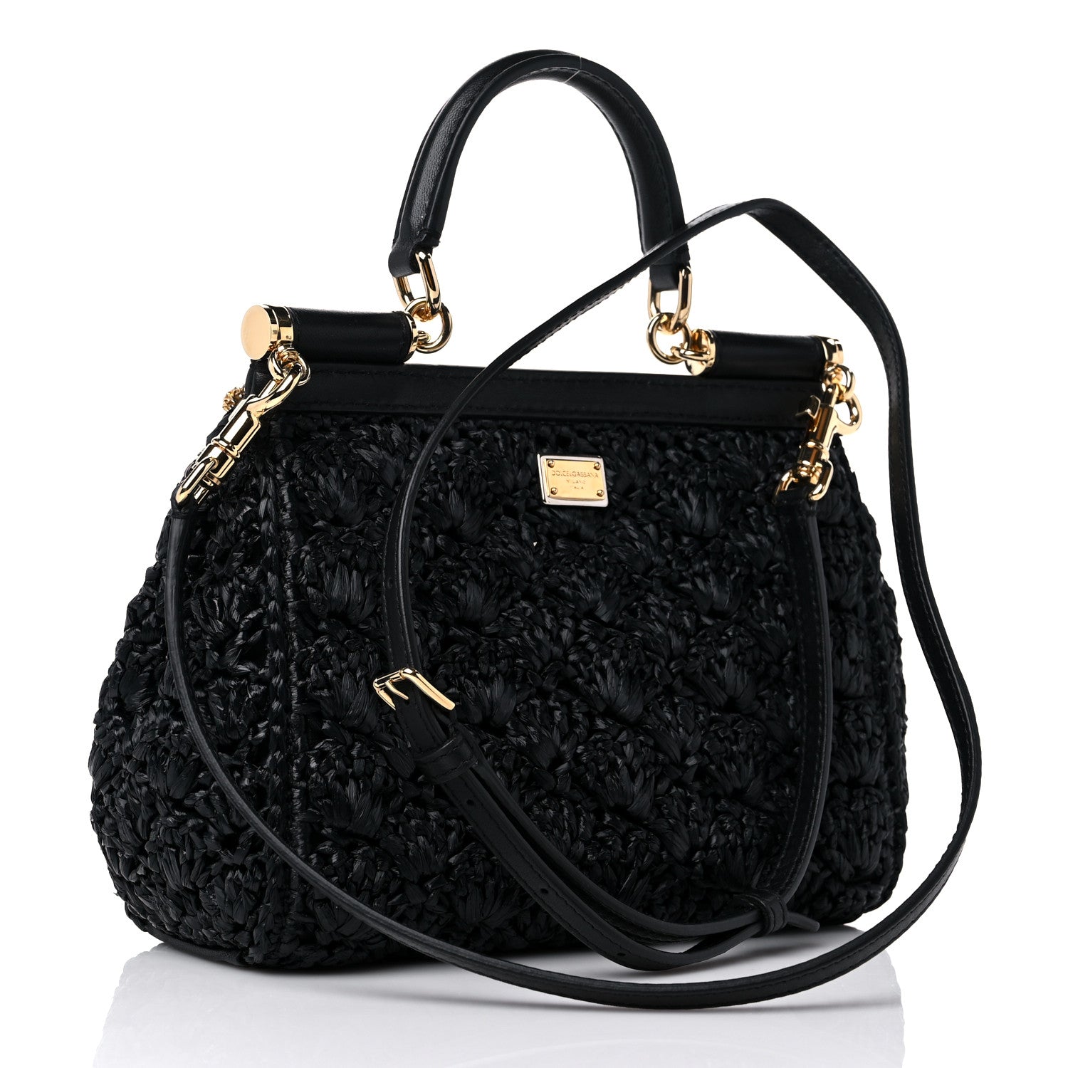 Dolce & Gabbana Raffia Crochet Coin Charm Medium Miss Sicily Satchel Black 3 of 8