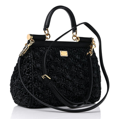 Dolce & Gabbana Raffia Crochet Coin Charm Medium Miss Sicily Satchel Black 3 of 8