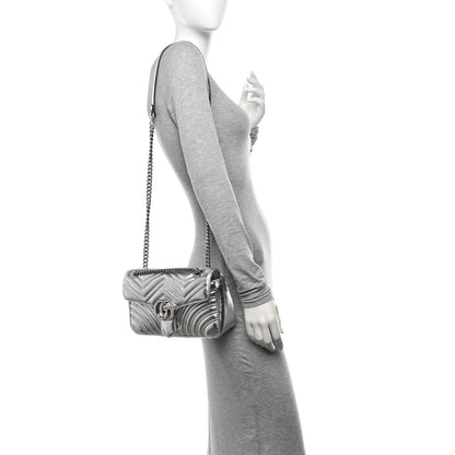 Gucci Metallic Calfskin Matelasse Small GG Marmont Shoulder Bag Silver 2 of 10