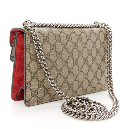 Gucci GG Supreme Monogram Suede Crystal Small Dionysus Shoulder Bag Beige Ebony Vulcanic Red 3 of 10