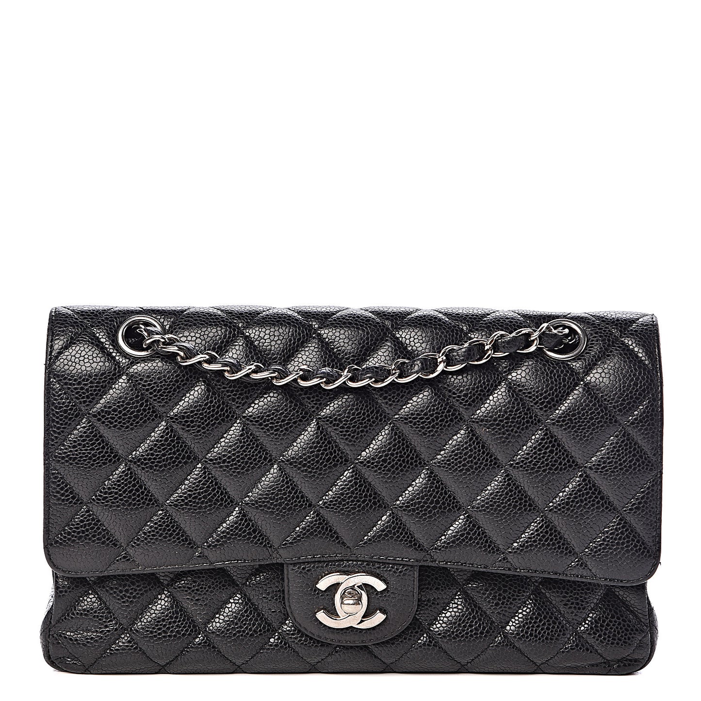 Caviar Quilted Medium Double Flap Black