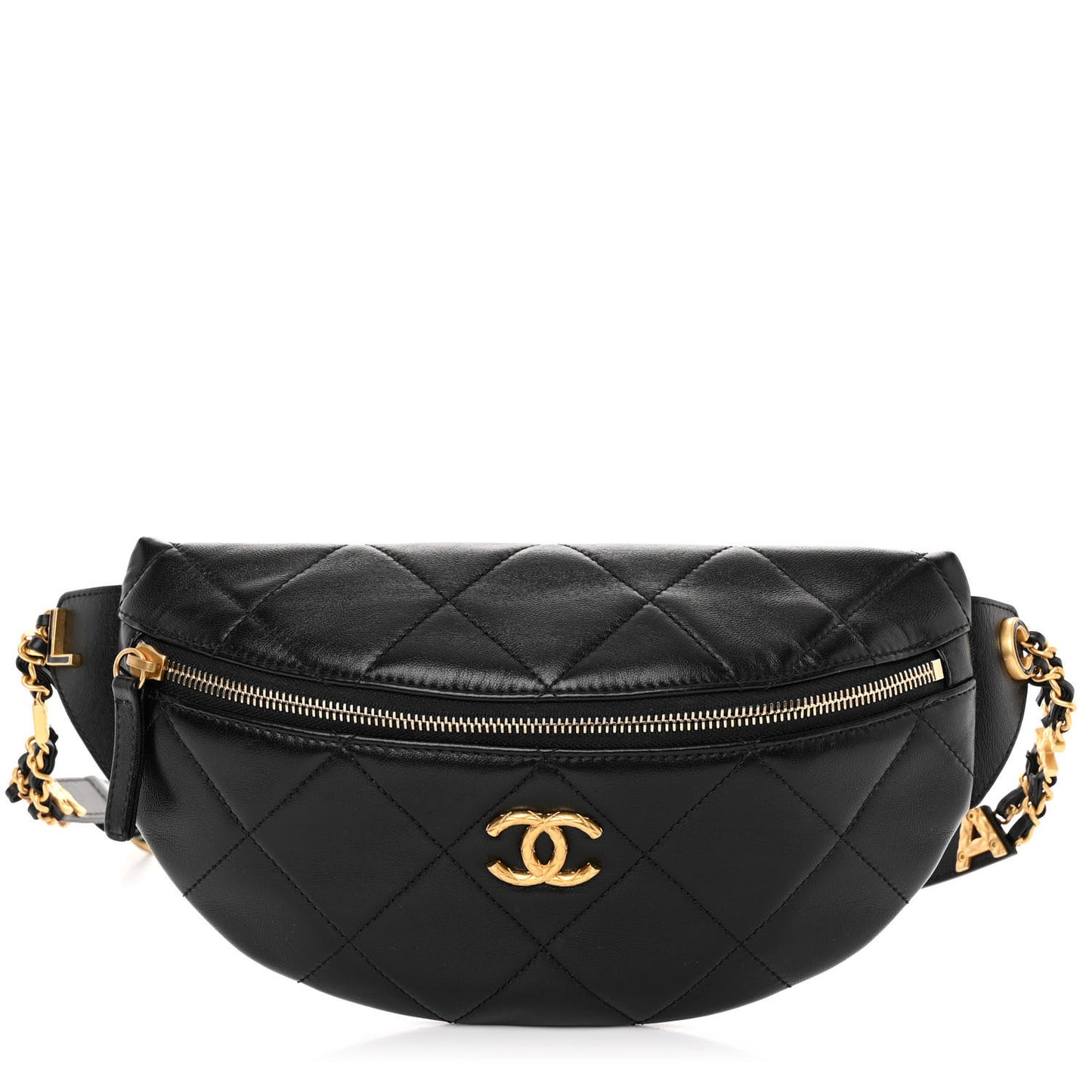 Lambskin Enamel Quilted Waist Bag Black