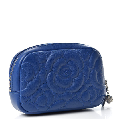 Chanel Caviar Camellia Embossed Small Cosmetic Case Blue 3 of 7