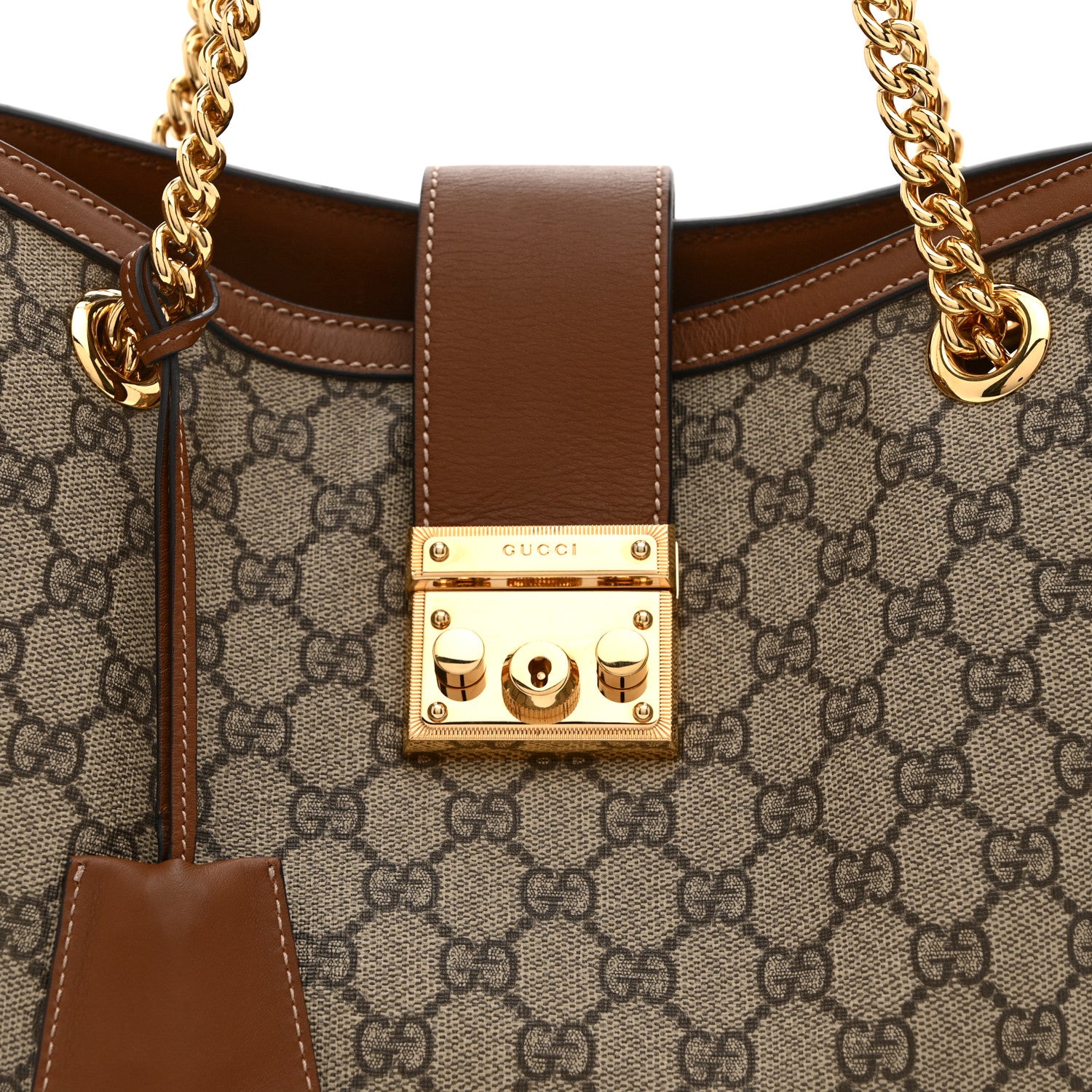 Gucci GG Supreme Monogram Medium Padlock Tote Beige Cuir 9 of 11