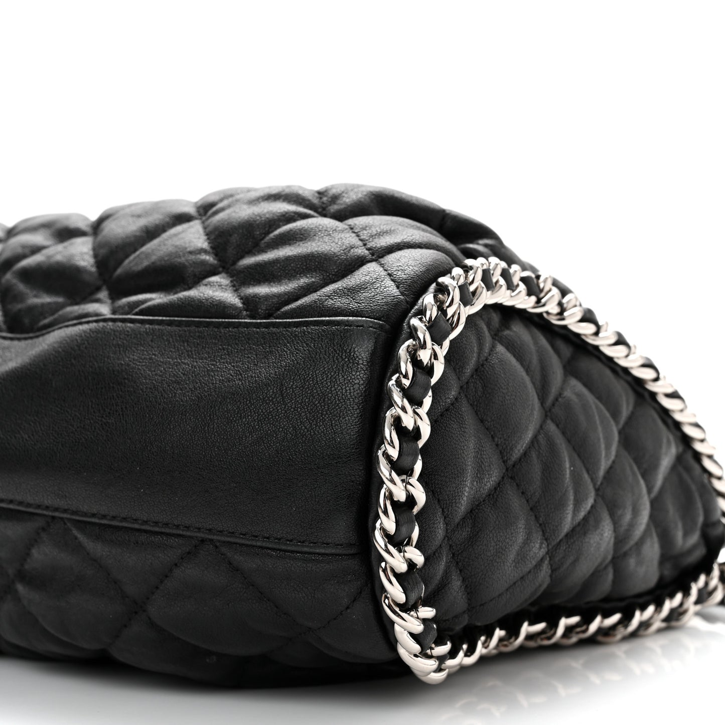 Washed Lambskin Chain Around Hobo Black