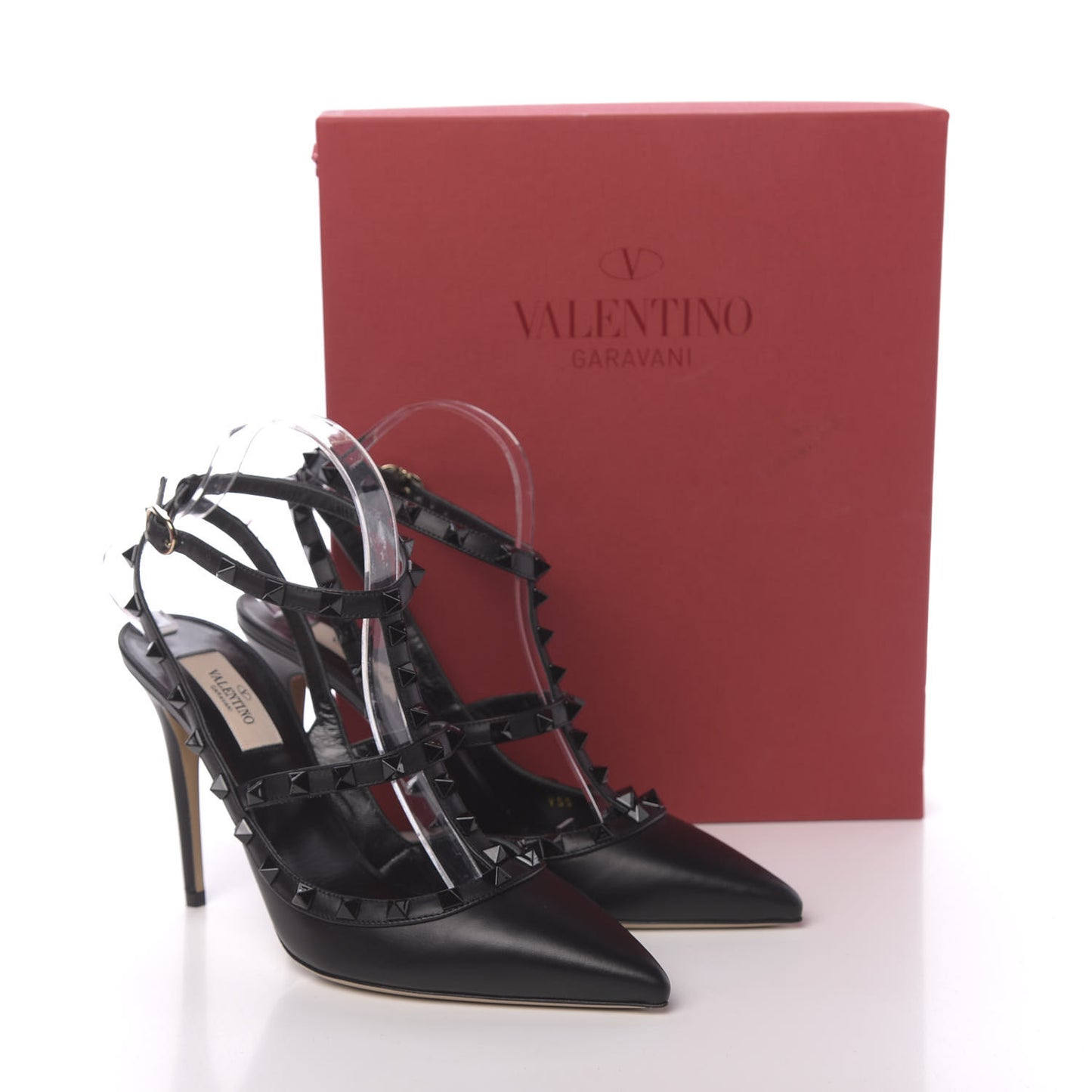 Calfskin Lacquered Monochrome Rockstud Ankle Strap 100mm Pumps 40 Black