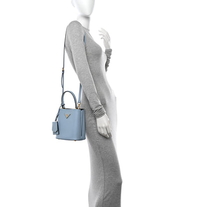 Prada Saffiano Cuir Calfskin Small Panier Bucket Bag Celeste 2 of 11