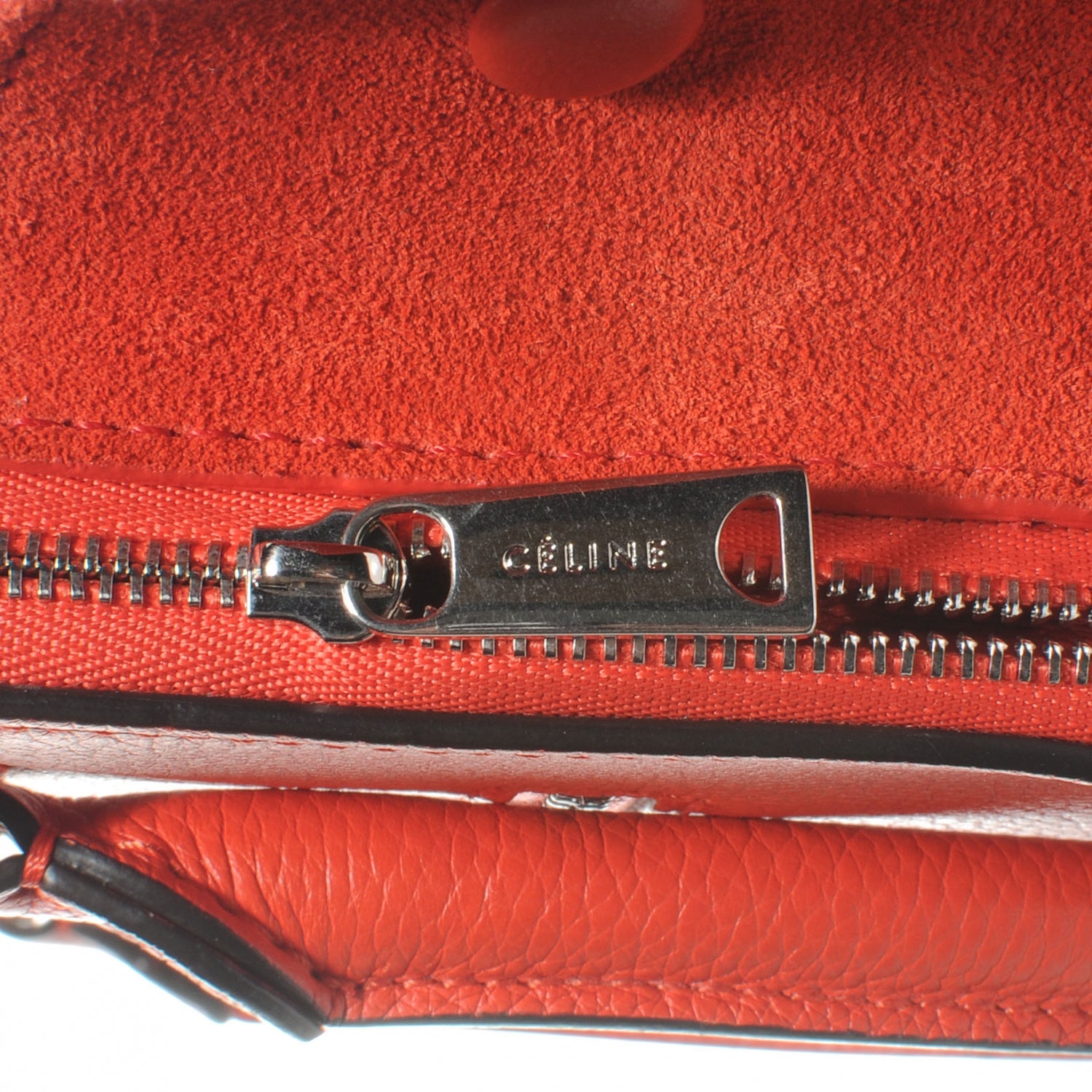 Celine Drummed Calfskin Suede Double Zip Trapeze Vermillion 9 of 9
