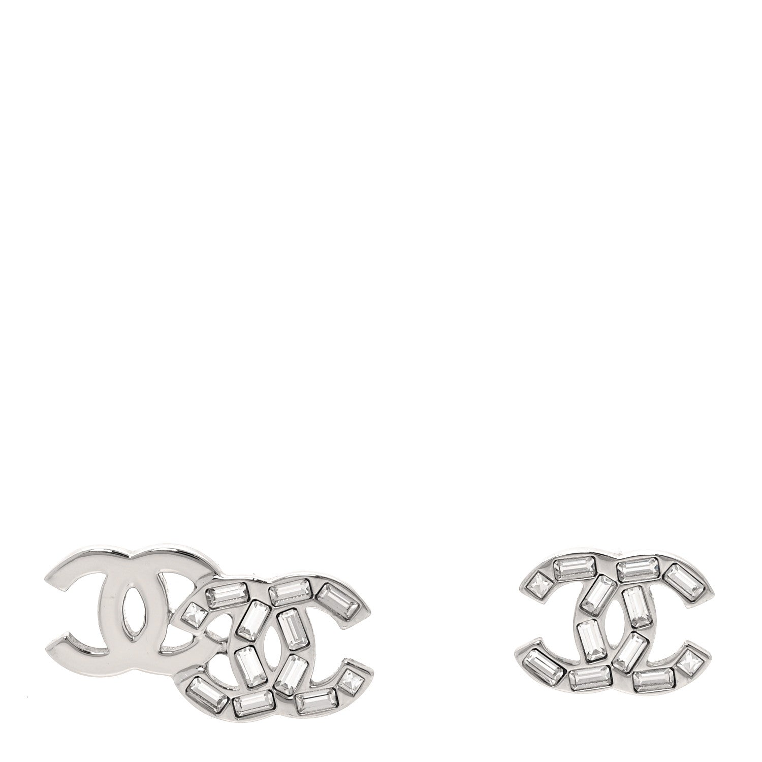 Chanel Baguette Crystal Double CC Earrings Silver 1 of 5