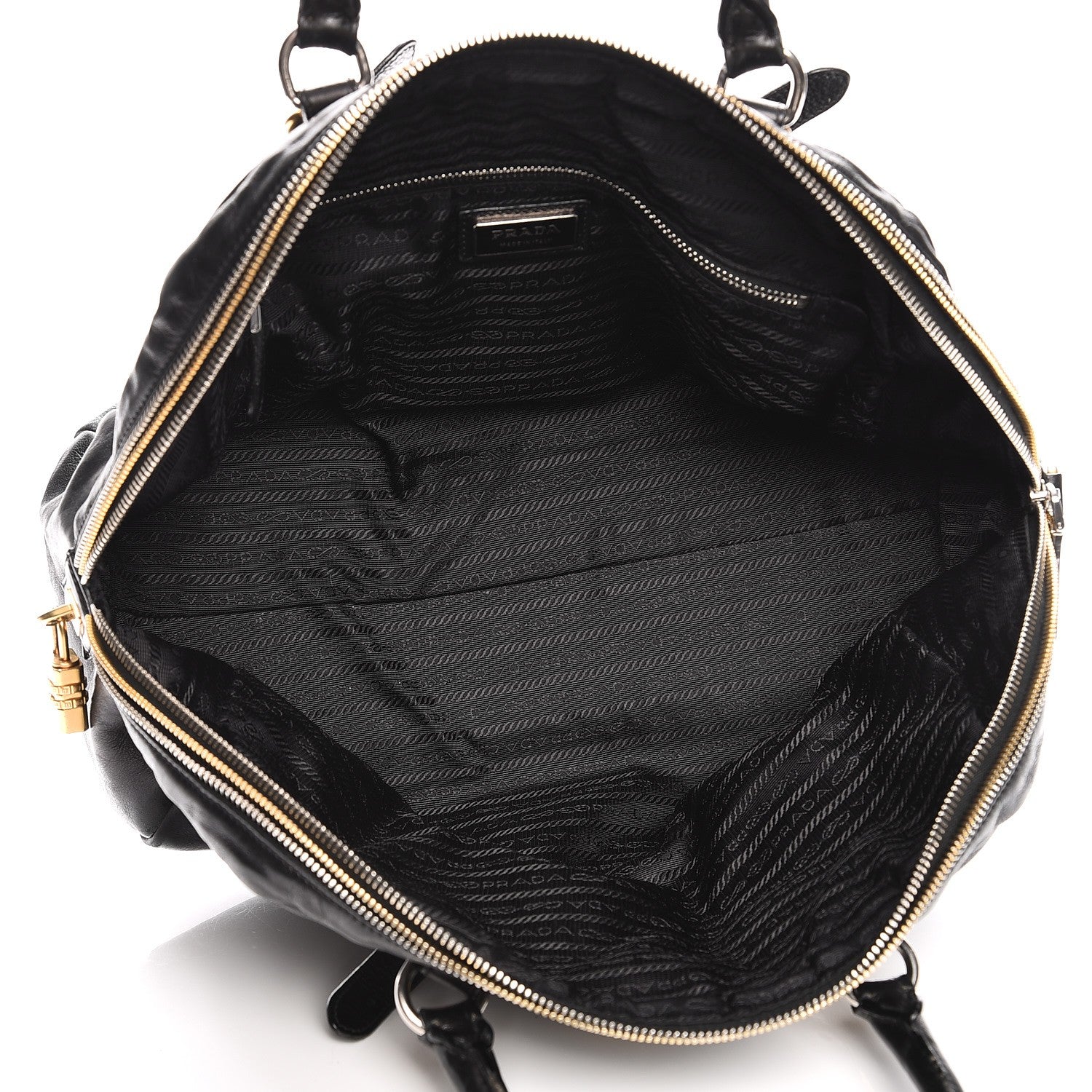Prada Glace Calf Zippers Dome Satchel Black 5 of 15