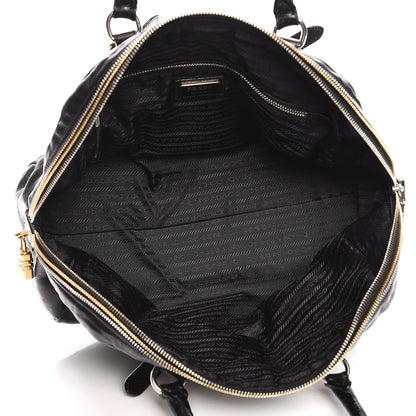 Prada Glace Calf Zippers Dome Satchel Black 5 of 15