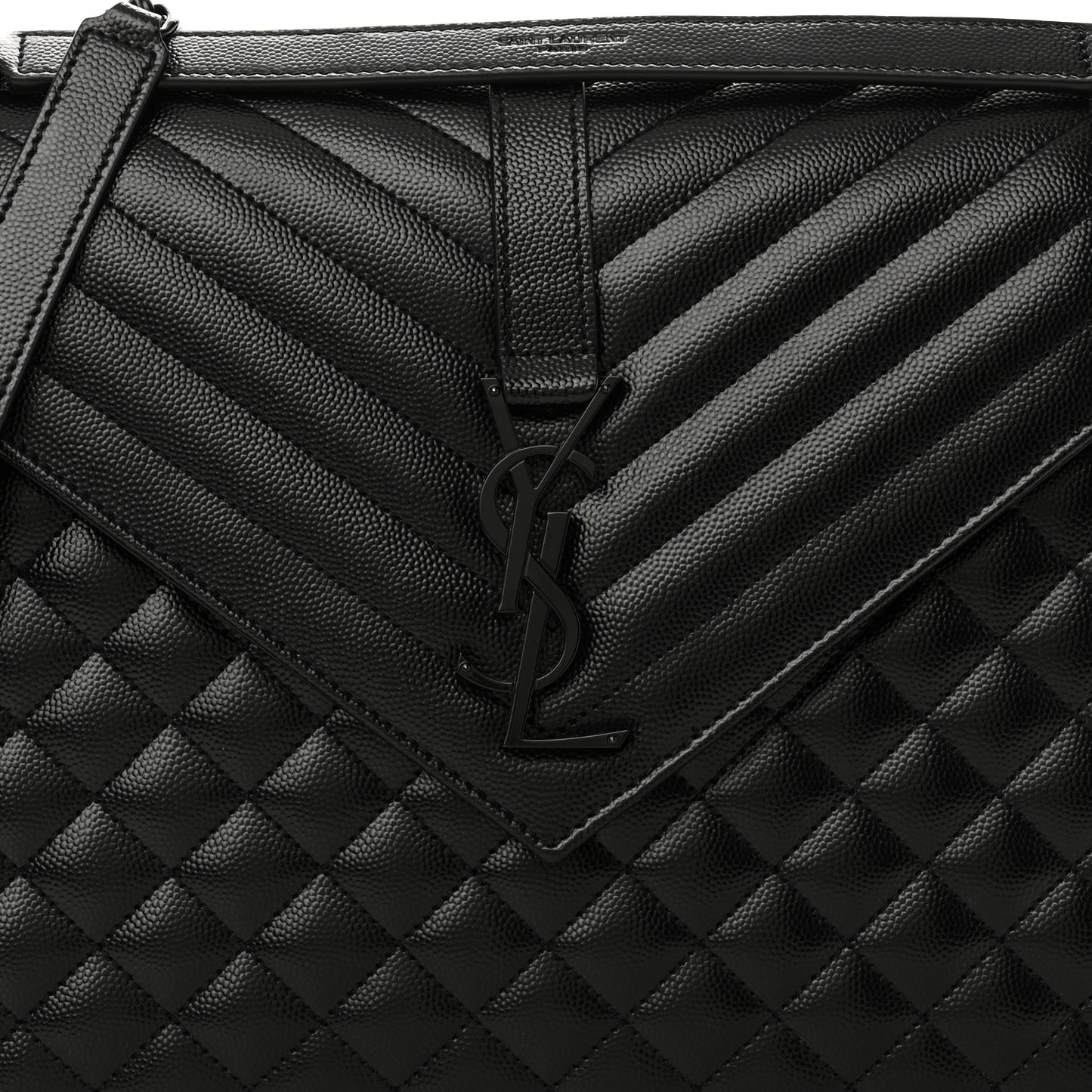 Grain De Poudre Textured Mixed Matelasse Large Triquilt Monogram Monochrome Satchel Black