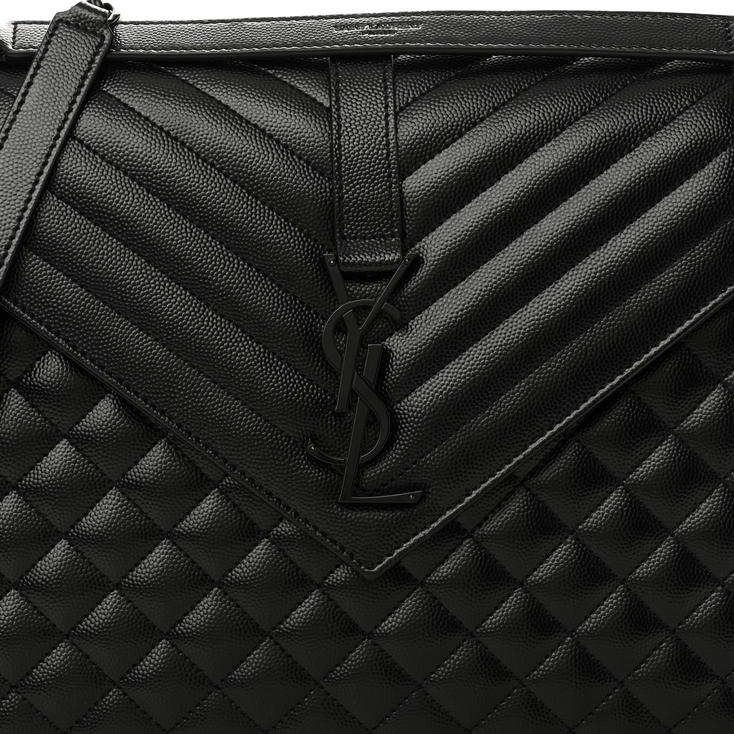 Saint Laurent Grain De Poudre Textured Mixed Matelasse Large Triquilt Monogram Monochrome Satchel Black 7 of 9