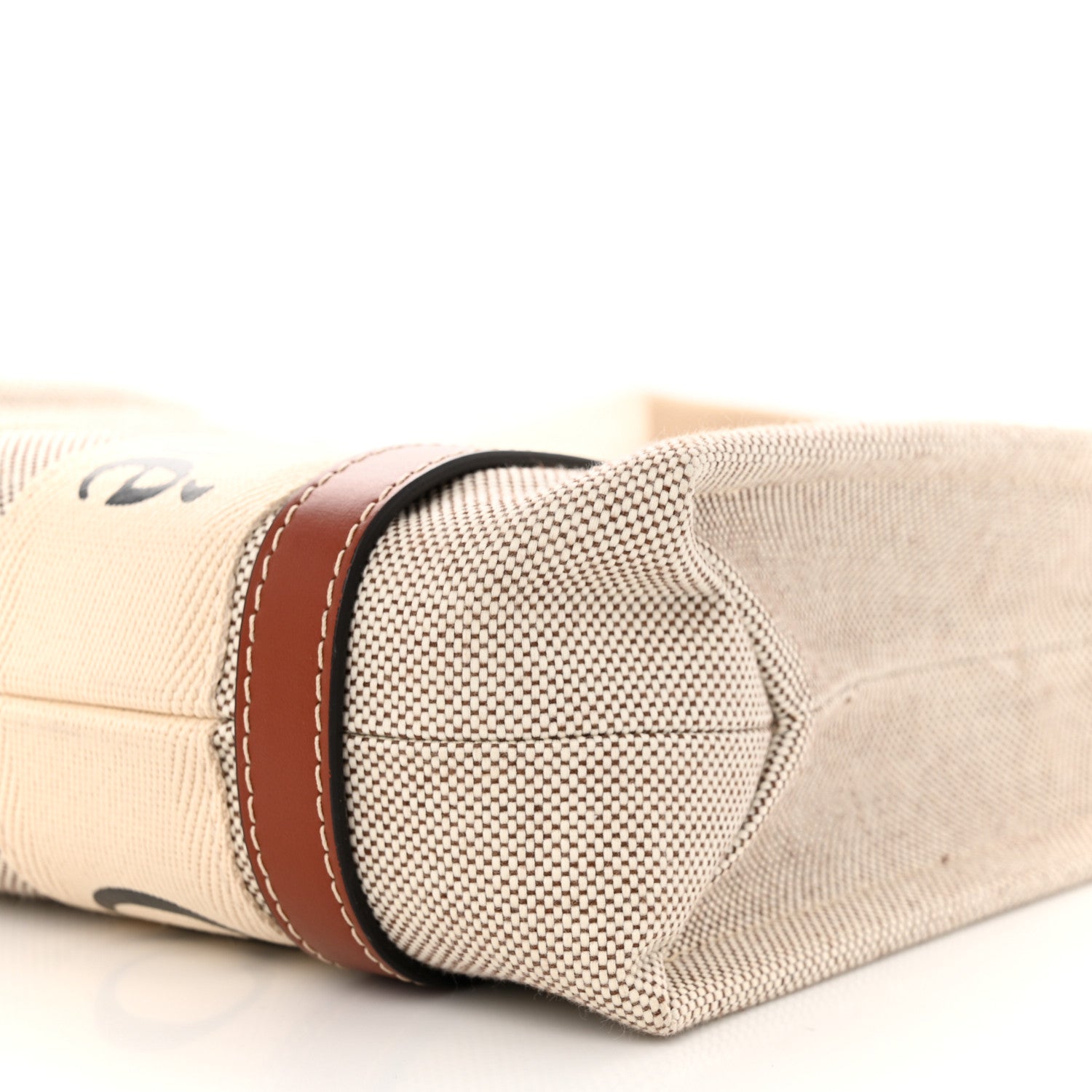 Chloe Cotton Calfskin Small Woody Ribbon Tote With Strap White Brown 10 of 10