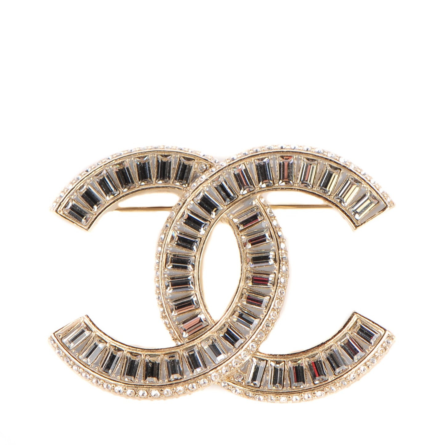 Baguette Crystal CC Brooch Gold