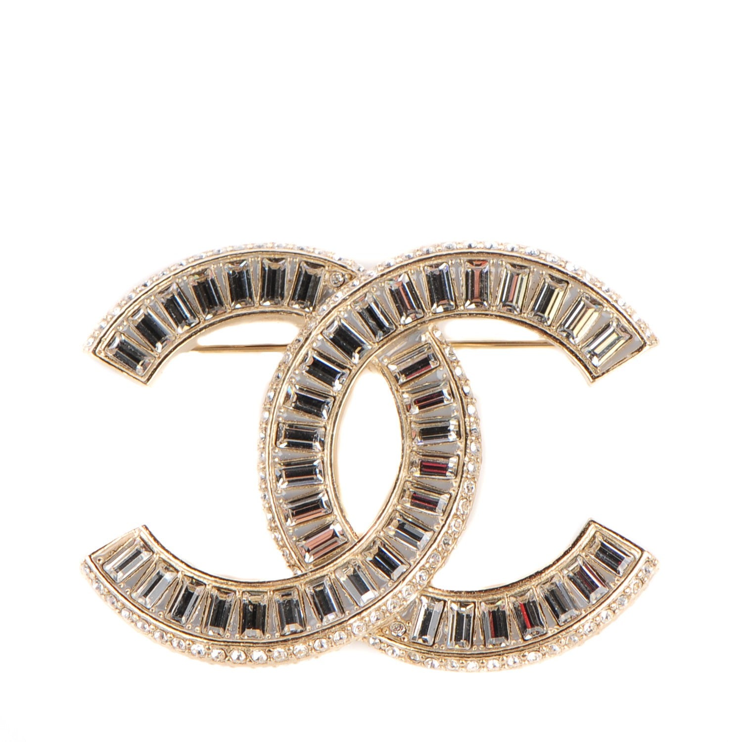 Chanel Baguette Crystal CC Brooch Gold 1 of 3