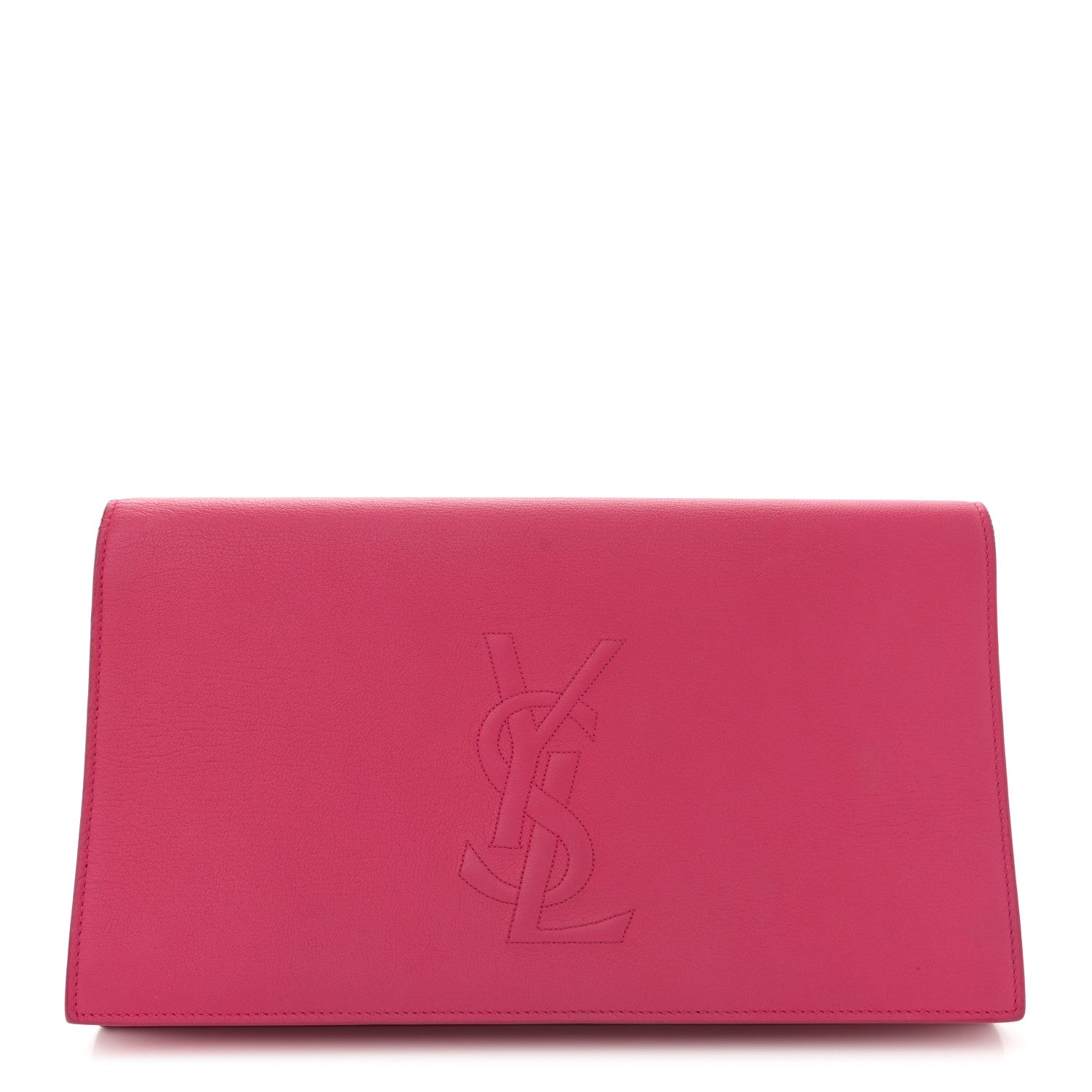 Saint Laurent Calfskin Monogram Large Belle De Jour Clutch Lipstick Fuchsia 1 of 8