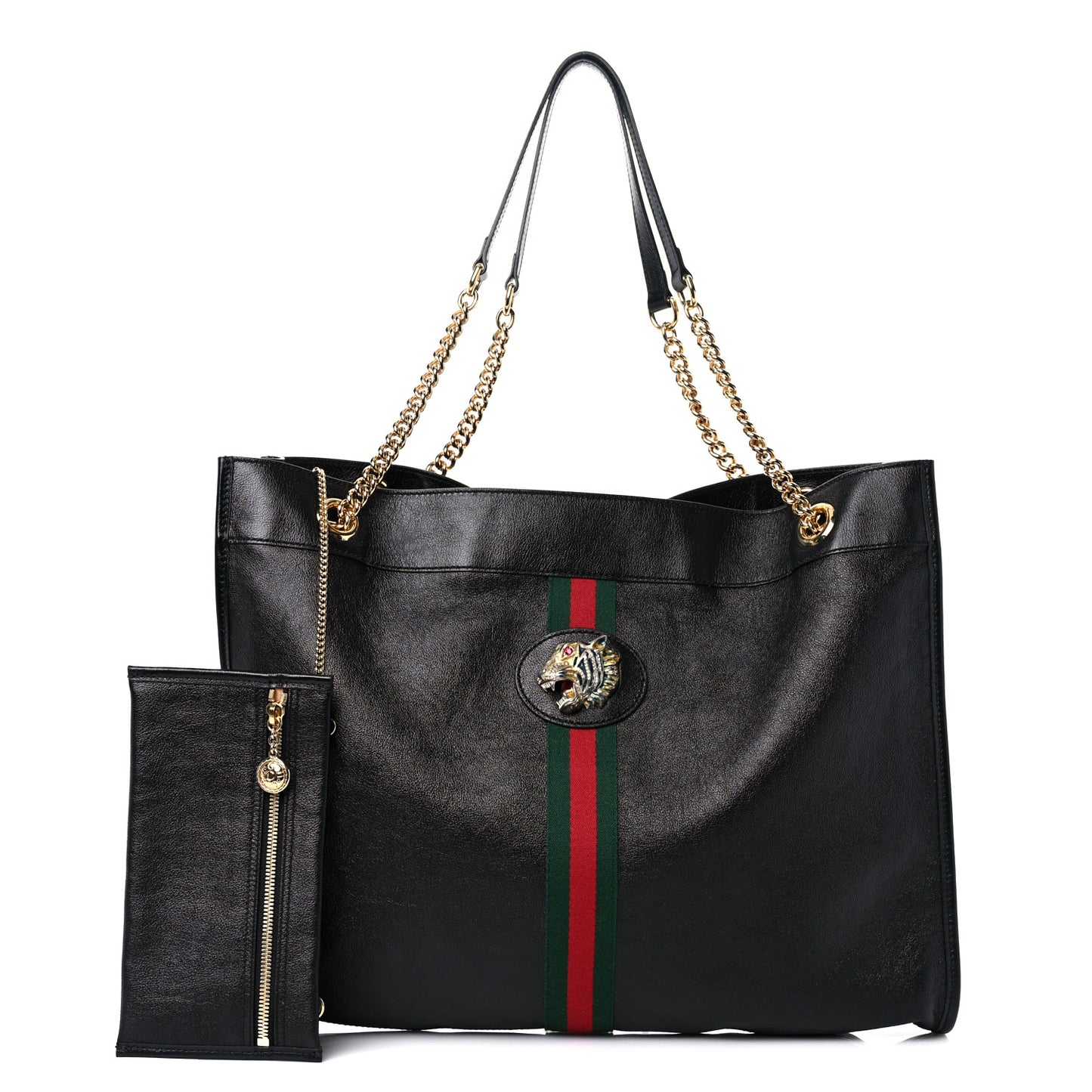 Calfskin Large Rajah Chain Tote Black