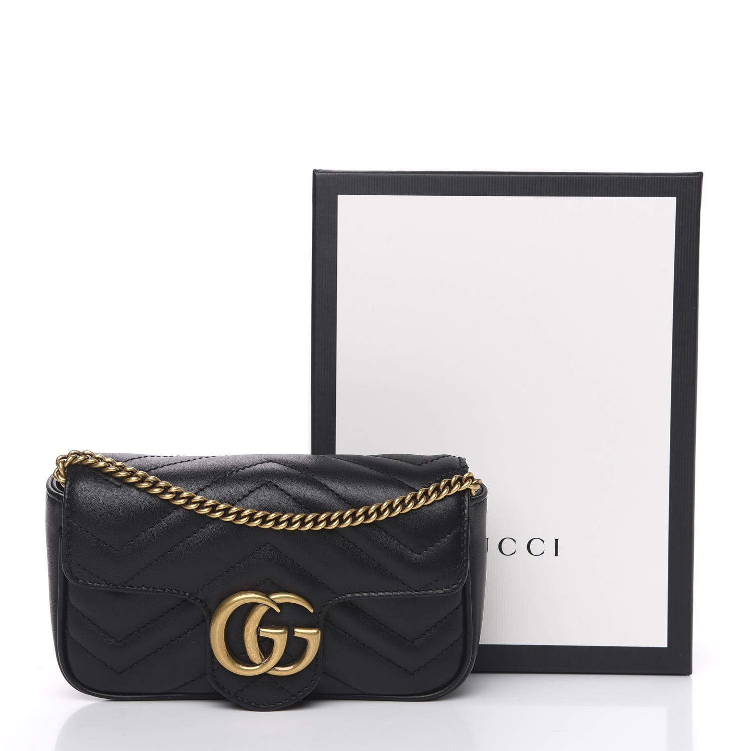 Gucci Calfskin Matelasse Super Mini GG Marmont Shoulder Bag Black 11 of 12