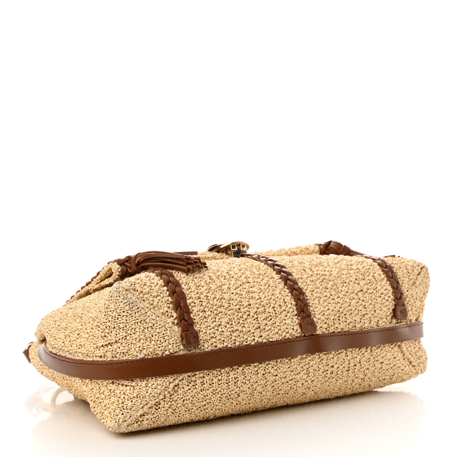 Chloe Raffia Calfskin Medium Penelope Shoulder Bag Tan 4 of 14