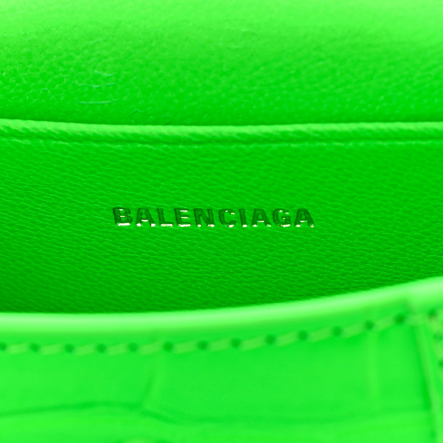 Balenciaga Shiny Calfskin Crocodile Embossed Hourglass Top Handle Bag Mini Fluo Green 5 of 8