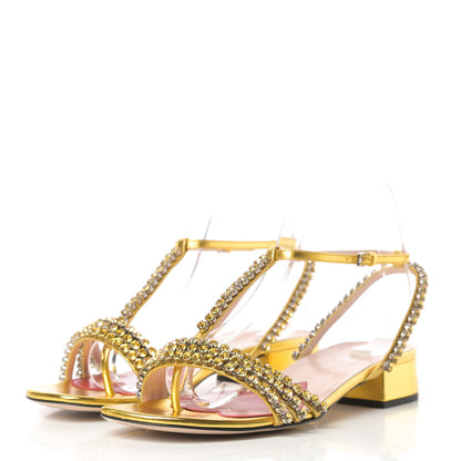 Gucci Nappa Silk Crystal Bertie T-Strap Low Heel Sandals 39 Gold 3 of 8