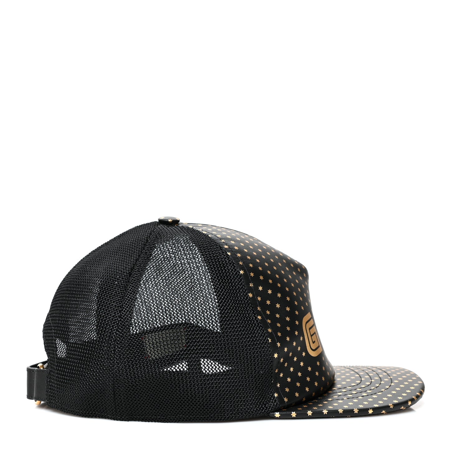 X SEGA Calfskin GUCCY Stars Baseball Hat XL Black Gold