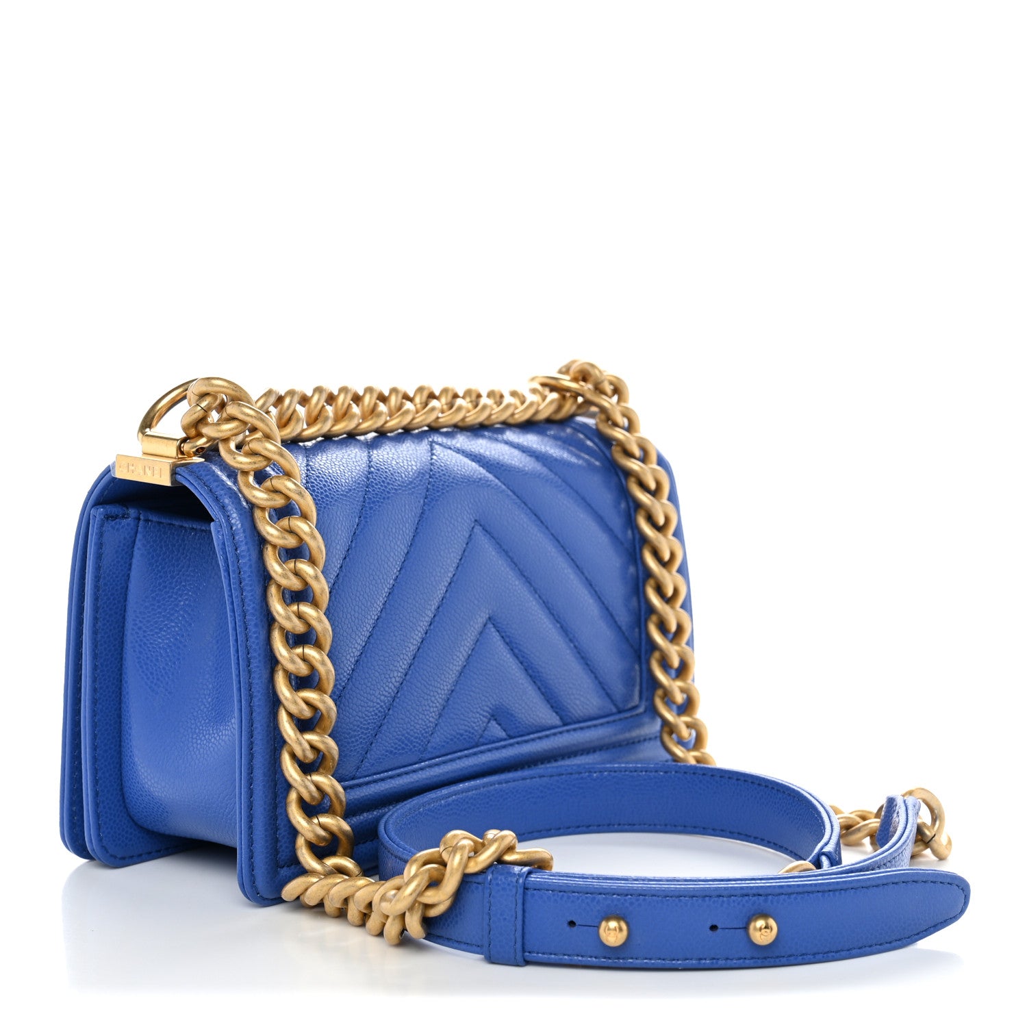 Chanel Caviar Chevron Quilted Small Boy Flap Blue 3 of 11