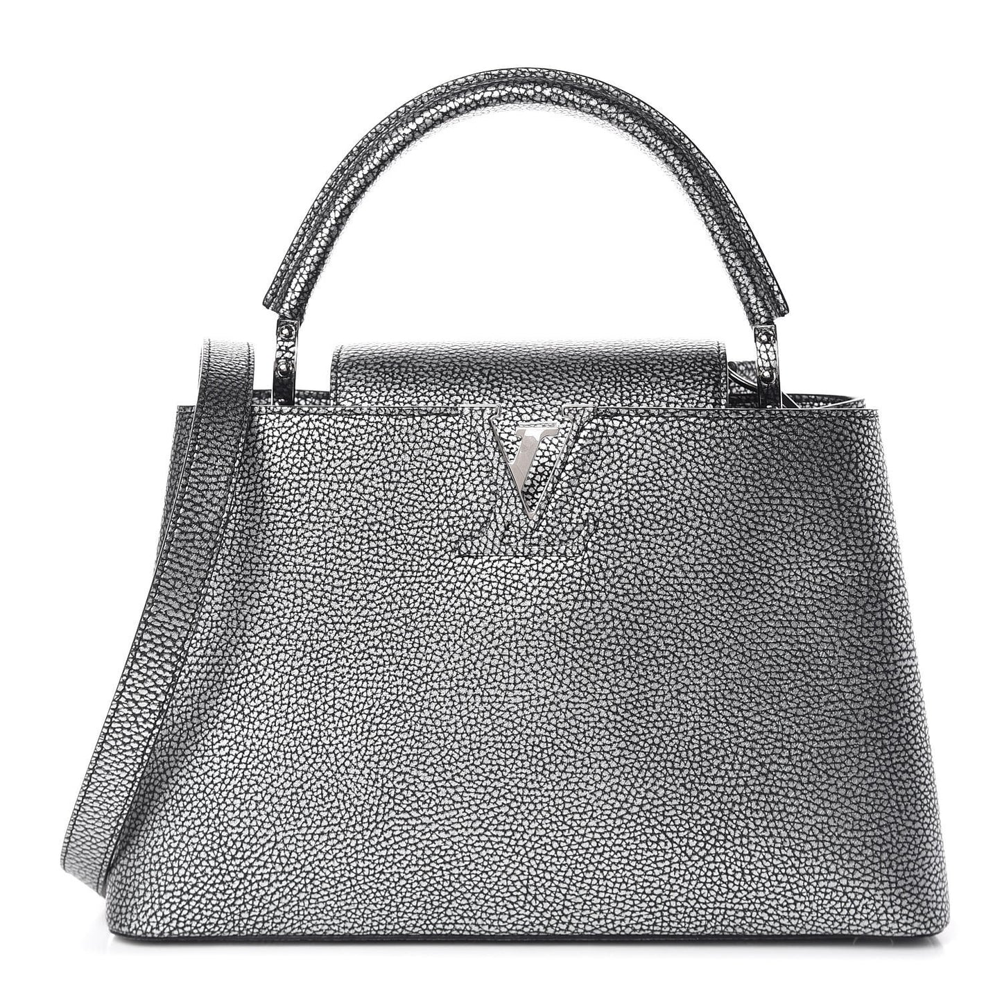 Metallic Taurillon Capucines PM Silver Black