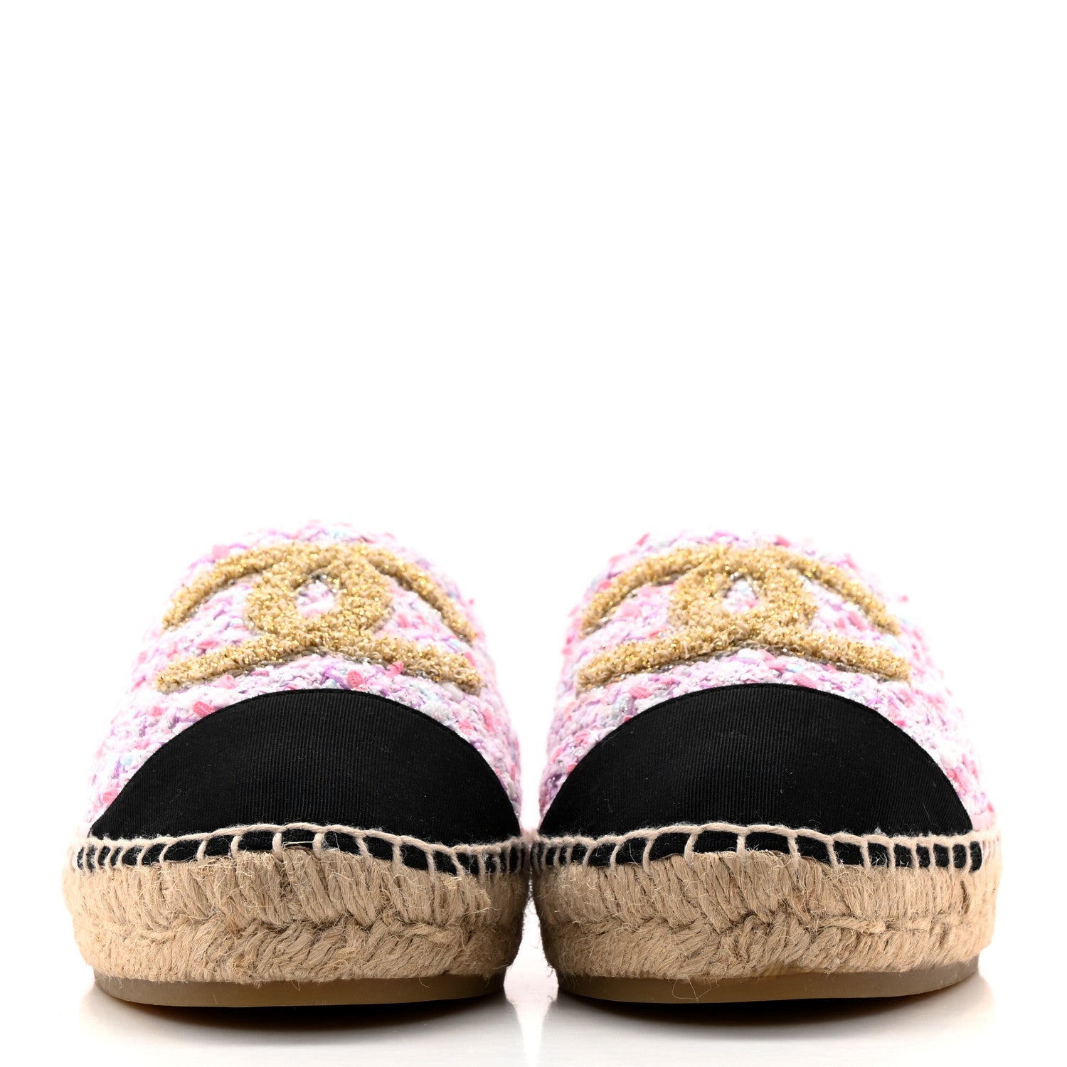 Chanel Tweed Grosgrain CC Espadrilles 39 Pink Multicolor 2 of 12