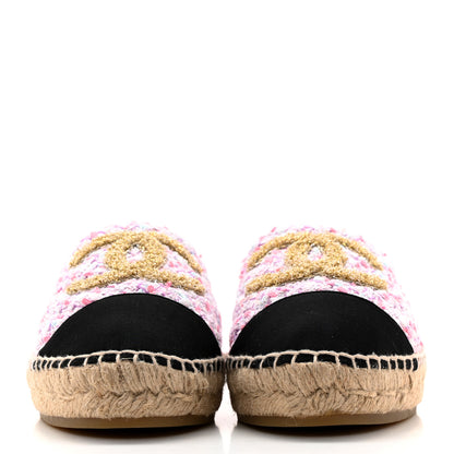 Chanel Tweed Grosgrain CC Espadrilles 39 Pink Multicolor 2 of 12