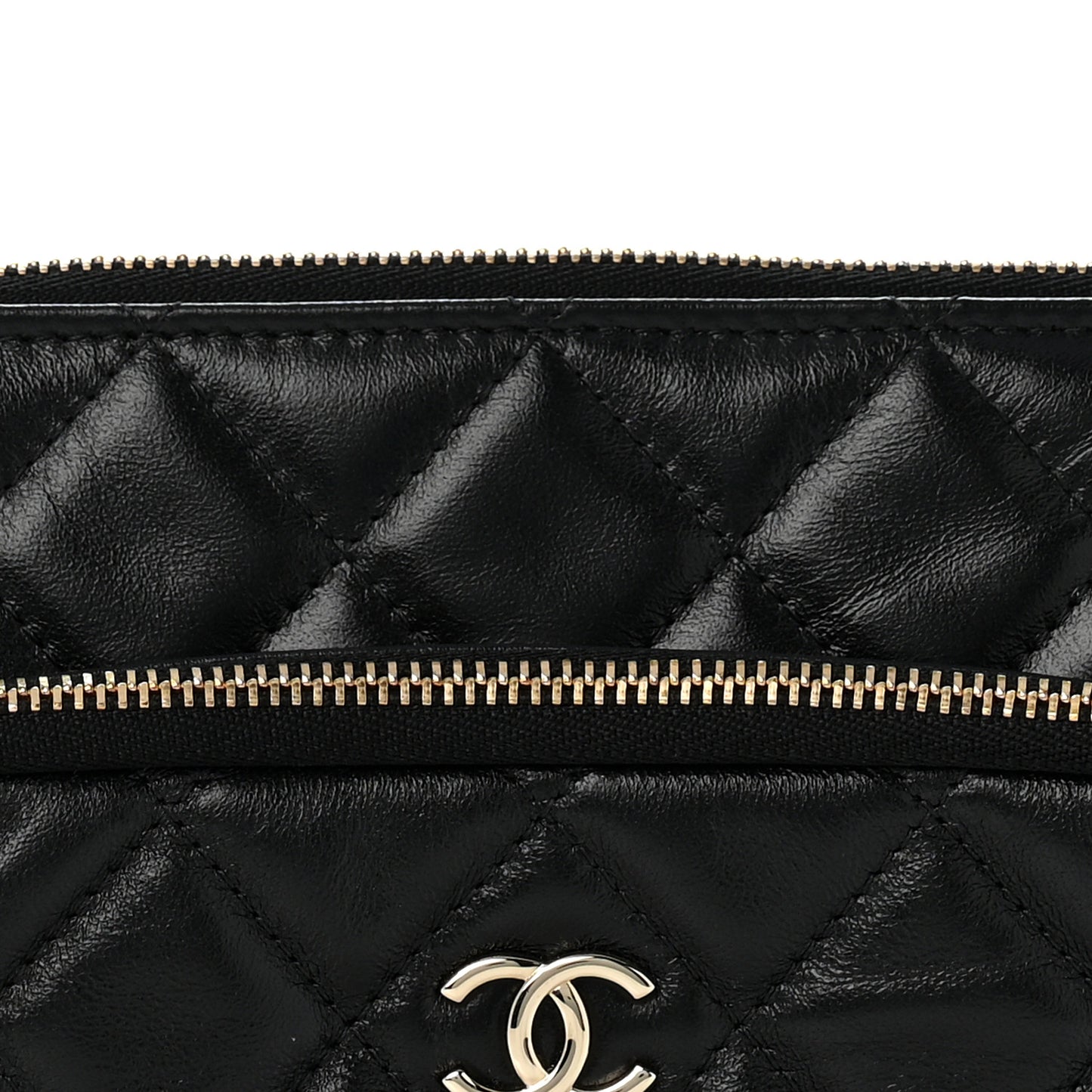 Shiny Crumpled Lambskin Quilted Small Preppy Pocket Clutch With Chain Black