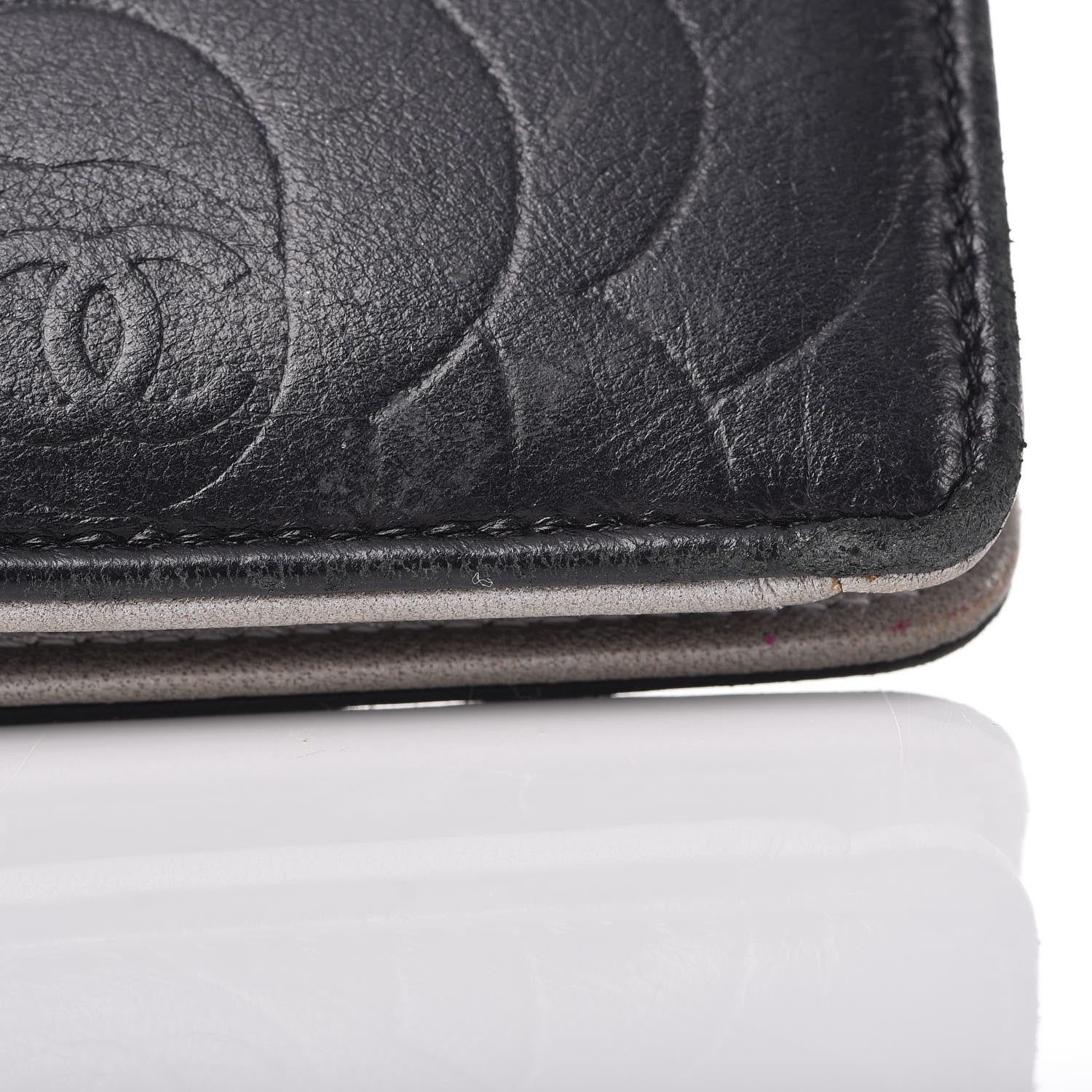 Chanel Lambskin Camellia Embossed Yen Wallet Black 13 of 14
