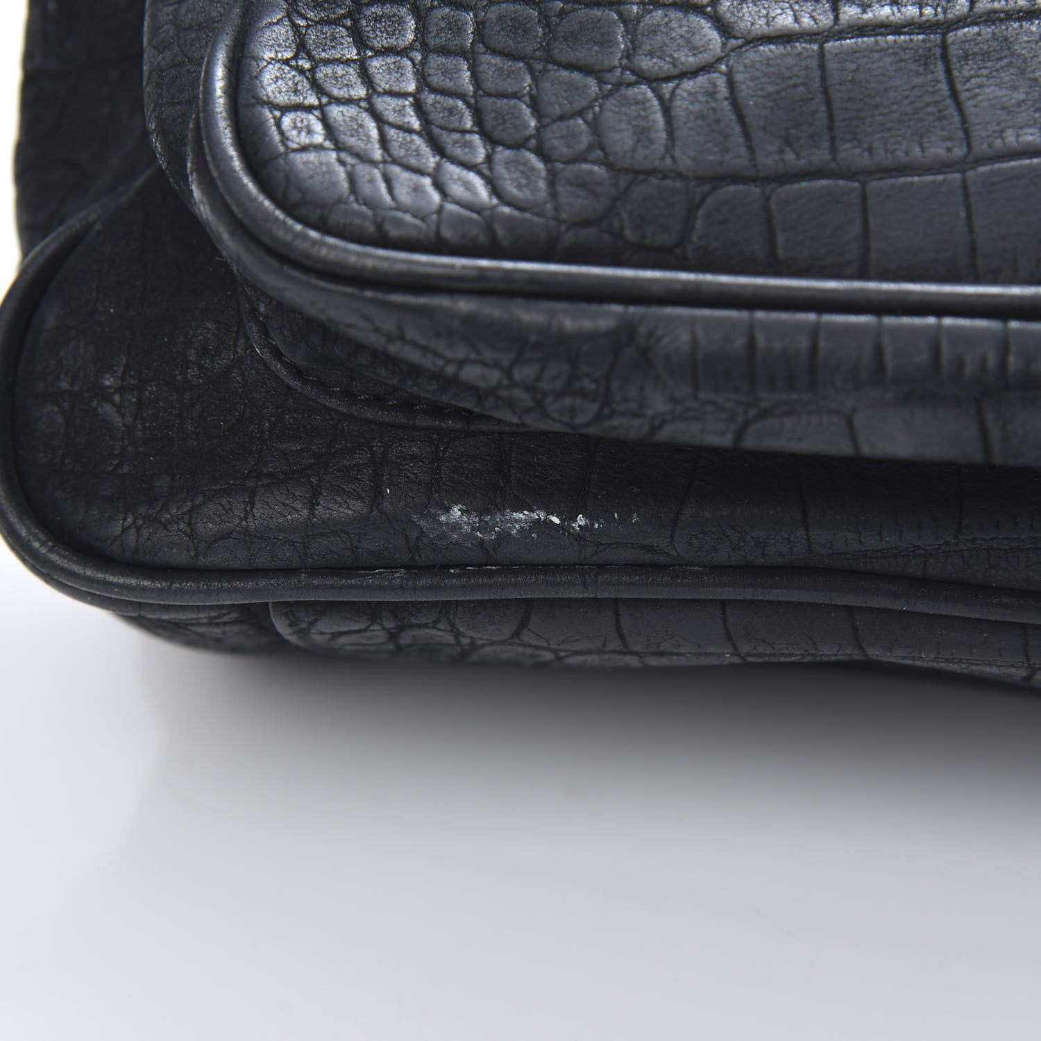 Saint Laurent Nubuck Crocodile Embossed Monogram Medium Niki Chain Satchel Black 13 of 16