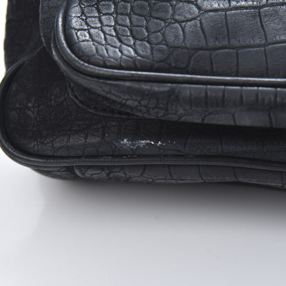 Saint Laurent Nubuck Crocodile Embossed Monogram Medium Niki Chain Satchel Black 13 of 16