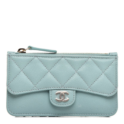 Chanel Caviar Quilted Flap Zip Card Holder Light Blue 1 of 9